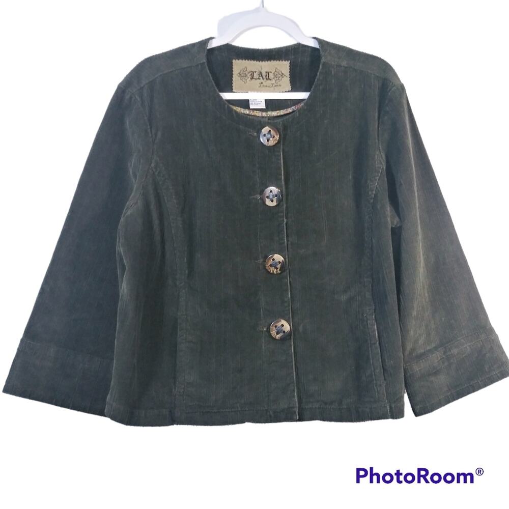 Live A Little Olive Green Corduroy Tortoise Button Front Size XL